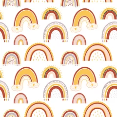 Dekokissen Nahtloses Muster des Babyregenbogens. Vektor-Illustration. Kinderzimmermuster im handgezeichneten skandinavischen Stil. Textur für Stoff, Textil, Verpackung und Tapete. © lubashka