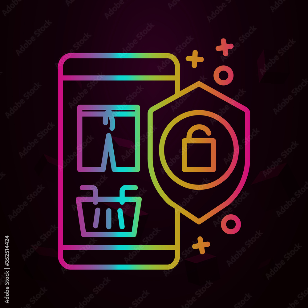 Poster smart phone lock basket shopping nolan icon simple thin line, outline vector of online shopping icon