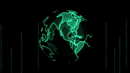Big data 3d Earth. Binary code surrounding globe rotating. Retro digital Earth. Digital data globe,abstract 3D rendering of data network surrounding planet earth,complexity and data flood of retro age