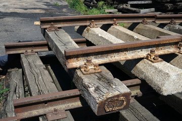 Old exchanged wooden railway sleepers stored for further use