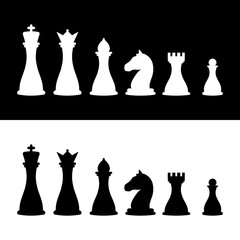 Black and white chess pieces flat design style. Vector.