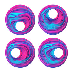 Set of Abstract 3d neon Colored flow shape. Colorful circle liquid of paint.