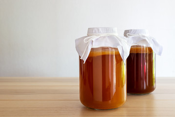 homemade fermented drink Kombucha SCOBY 