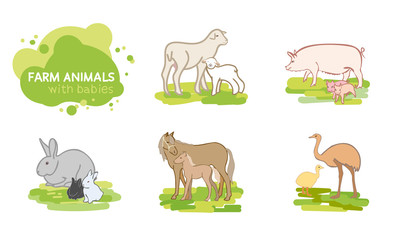 Vector set of farm animals.