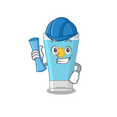 caricature picture of sunblock cream Architect with blue prints