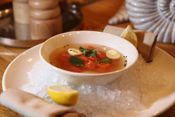the bowl of soup in the ice