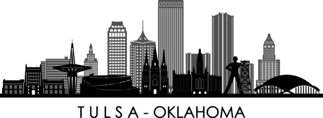 TULSA City Oklahoma Skyline Silhouette Cityscape Vector - 352518055