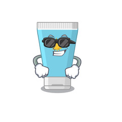 cartoon character of sunblock cream wearing classy black glasses