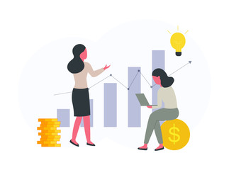 Employees or managers make investment plans, calculate the benefits on a laptop. Chart Business Investment Investment Growth Chart Vector illustration of career growth and business success