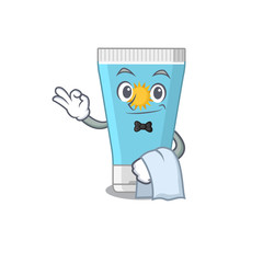 A cartoon picture of sunblock cream waiter with a white napkin