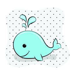super cute whale. baby shower card. vector, illustration, icon