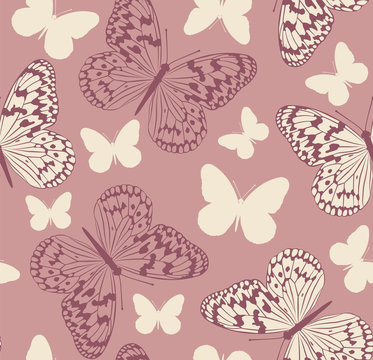 Pattern dusty pink with butterflies. Suitable for curtains, wallpaper, fabrics, wrapping paper.