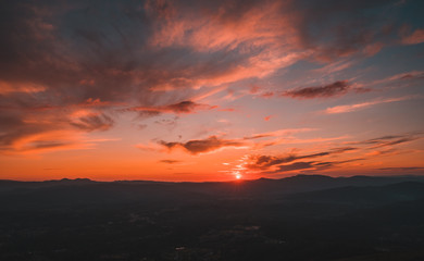 sunset between big mountains in Galicia