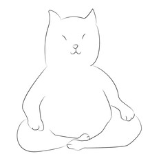 line drawing illustration of a cat doing yoga isolated on a white background