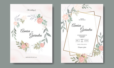 Naklejka na ściany i meble Beautiful floral frame wedding invitation card template Premium Vector