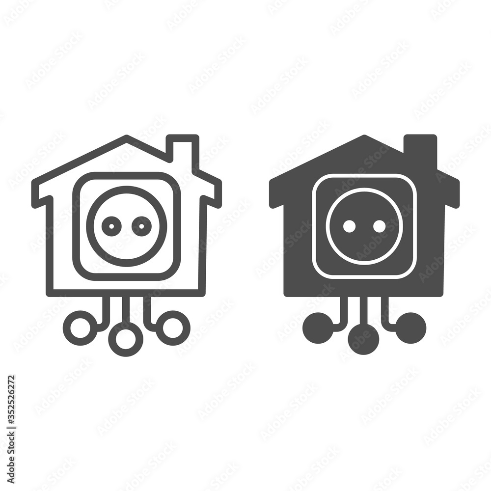 Poster electric socket in smart house line and solid icon, smart home concept, technology sign on white bac