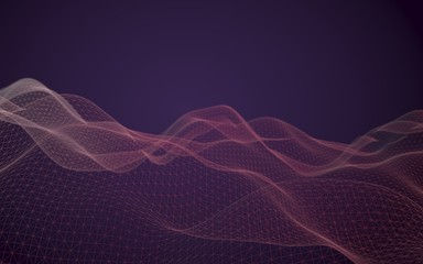 Abstract landscape background. Cyberspace purple grid. hi tech network. 3D illustration