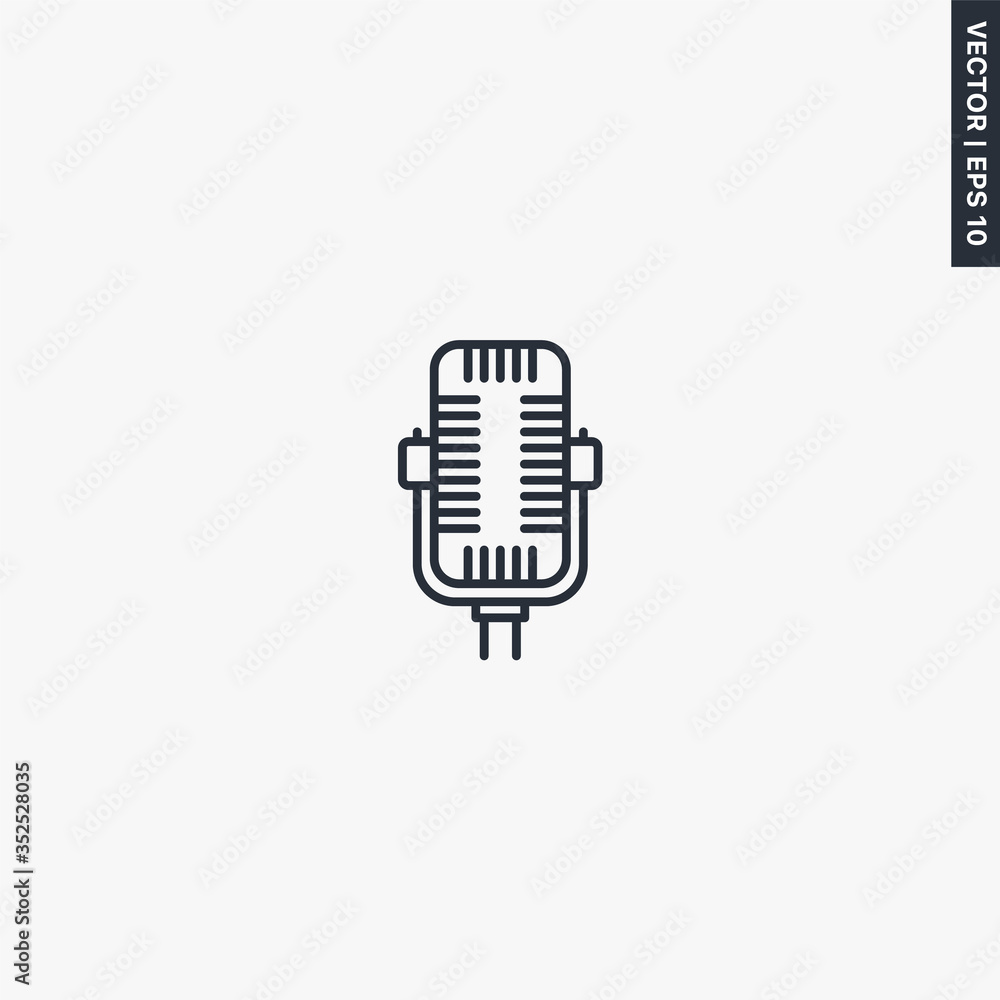 Poster studio microphone, linear style sign for mobile concept and web design