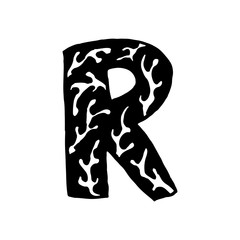 Hand dawn vector letter R isolated on white background. English alphabet capital letters with floral design. Beautiful spring illustration. Typography template