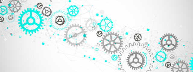 Abstract  technological background  with cogwheels and plexus effect. Vector
