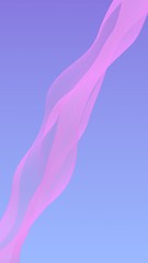 Pink wave on blue sky abstract background. Fluttering pink scarf. Waving on wind pink fabric. Vertical orientation. 3D illustration