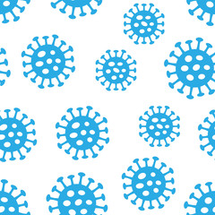 Coronavirus seamless pattern. Repetitive vector illustration of flat blue viruses on transparent background. Coronavirus, pandemic.