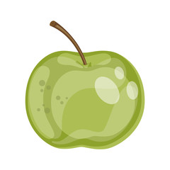 Cartoon ripe green apple fruit, vector illustration