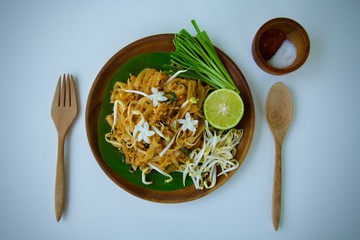 Pad Thai with eggs. Popular Thai food 