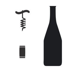 Cork and Corkscrew icon with bottle vector