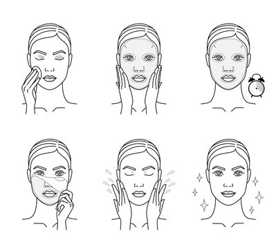 Cosmetic Mask For The Face. Steps How To Apply A Face Mask. Cosmetics And Care.