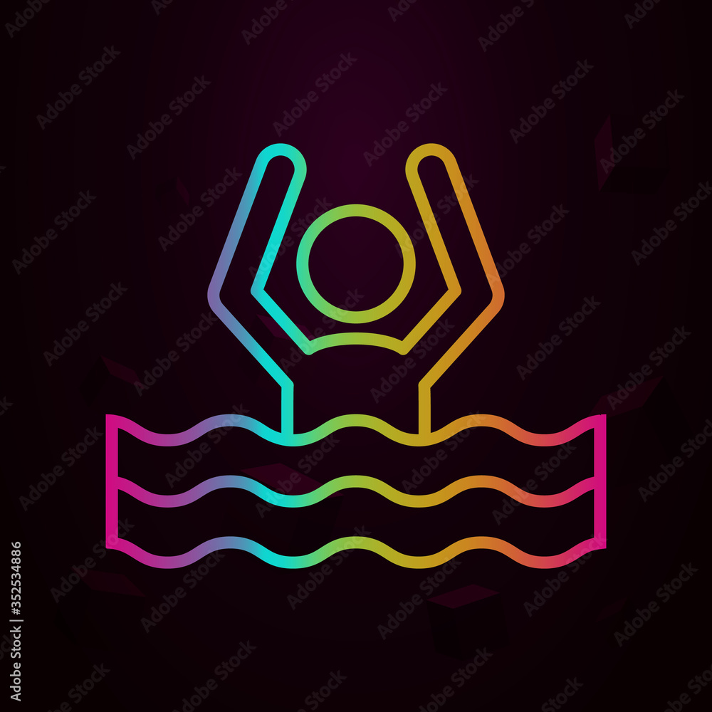 Poster drowning man nolan icon simple thin line, outline vector of swimming poll icons for ui and ux, websi