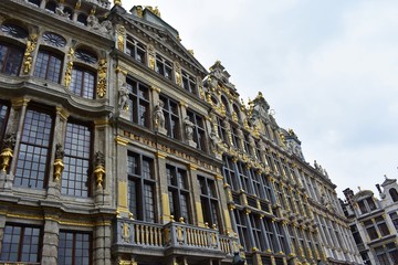 Facade of old Guild Houses at the Grand Place, the central square in Brussels, Belgium.