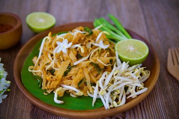Pad Thai with eggs. Popular Thai food 