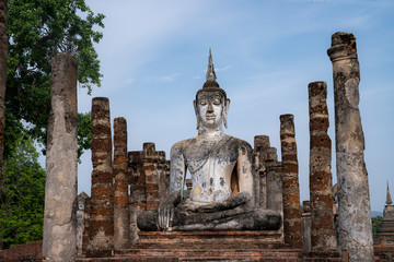 Front of Big Buddha at Wat Mahathat Temple in the precinct of Sukhothai Historical Park, a UNESCO World Heritage Site in Thailand, Sukhothai History Park, Thailand.