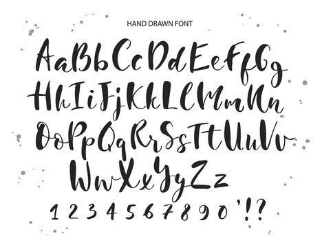 Vector hand drawn alphabet. Brush painted letters, rough contour.Hand drawn calligraphic vector font. Modern calligraphy.