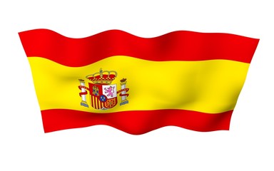 The flag of Spain. Official state symbol of the Kingdom of Spain. Concept: web, sports pages, language courses, travelling, design elements. 3d illustration