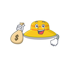 Crazy rich summer hat mascot design having money bags
