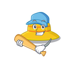 Attractive summer hat caricature character playing baseball