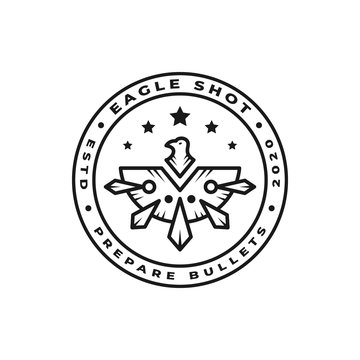 Modern Vintage Logo Design Template Premium Vector of Eagle Shot or Military War Bullet Symbol