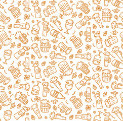 Beer alcohol drink doodle line seamless vector pattern
