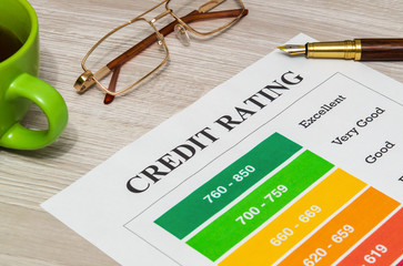 The credit rating form on the office desk with glasses and pen
