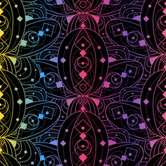 Colorful seamless pattern lotus flower outline