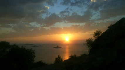 Beautiful sunset over the sea in Croatia.