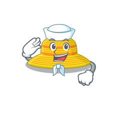 Smiley sailor cartoon character of summer hat wearing white hat and tie