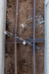 Armature in the formwork for the foundation. Building construction