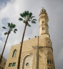 Obraz premium BETHLEHEM, PALESTINE: 30 JANUARY 2017: The Mosque of Omar is the oldest and only mosque in the old city of Bethlehem, located in Manger Square, near the Church of the Nativity.