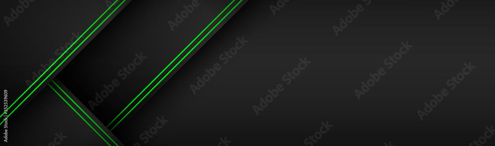 Wall mural black and green material perforated vector header. design banner with polygonal grid and blank space