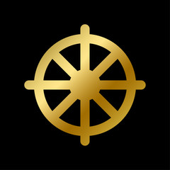 Dharma chakra symbol isolated buddhism golden sign