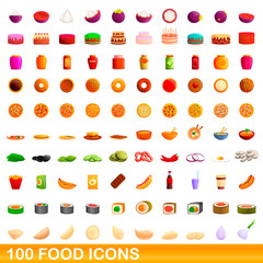 100 food icons set. Cartoon illustration of 100 food icons vector set isolated on white background