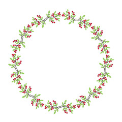 Obraz na płótnie Canvas Christmas floral berry wreath round frame for holiday greeting cards, stock vector illustration